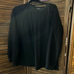 Black Long Sleeve Blouse with Patterned Sleeves